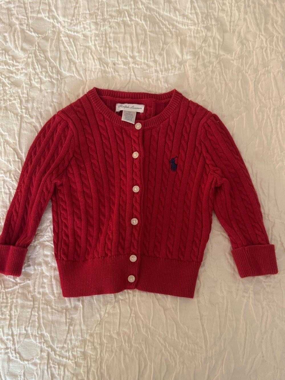 NWOT Ralph Lauren Bright Red Cable-Knit Baby Cardigan